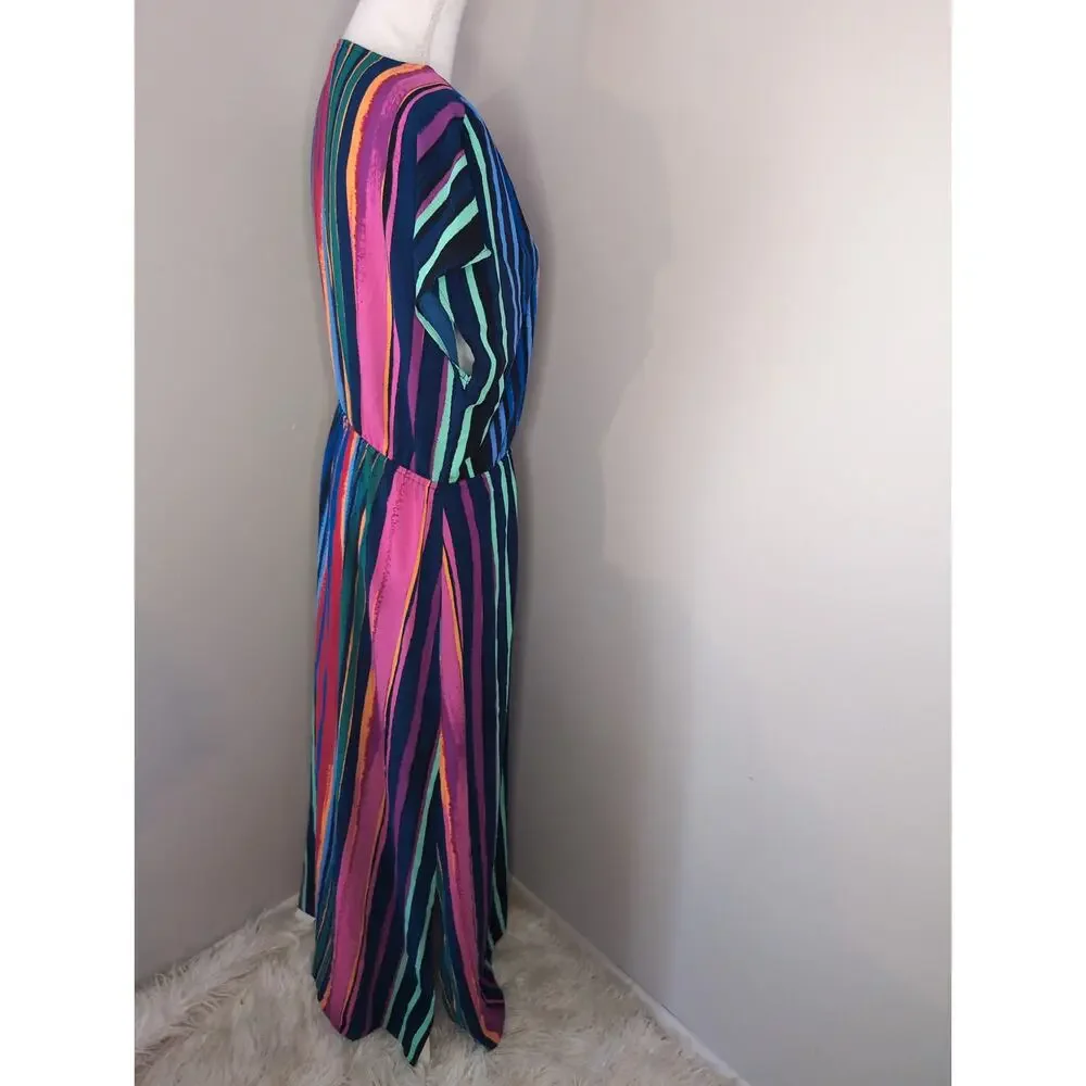 Halogen Boho Maxi Dress Multicolor Stripe Batwing Kimono Flowy Resort - Picture 5 of 7